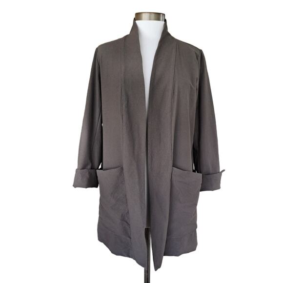 EILEEN FISHER Rye Kimono Jacket Size Small Stretch Crepe Gray-Brown - Picture 2 of 9
